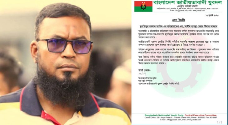 চাঁদাবাজির অভিযোগে যুবদল নেতা ফাহিমকে বহিষ্কার, আইনি ব্যবস্থা নেয়ার আহ্বান