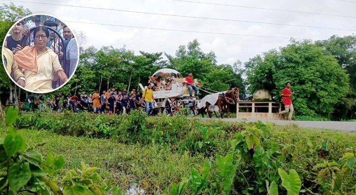 মৌলভীবাজার ঘোড়ার গাড়িতে শিক্ষকের ‘রাজকীয়’ বিদায়
